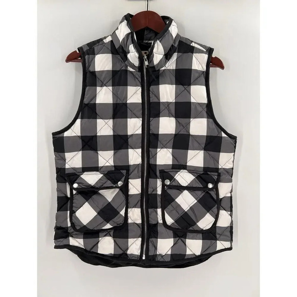 Woolrich Down Filled Black Gray White Plaid Quilted Puffer Vest Size LARGE - Picture 3 of 10